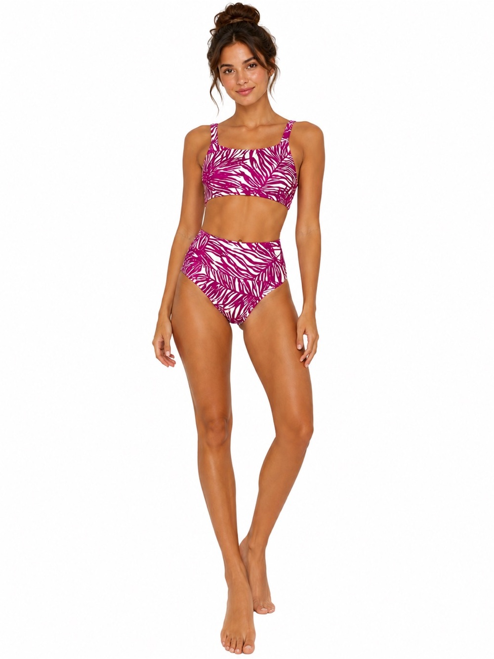 Athleta Magenta and White Printed Bikini 2 Piece High Waist Size Medium